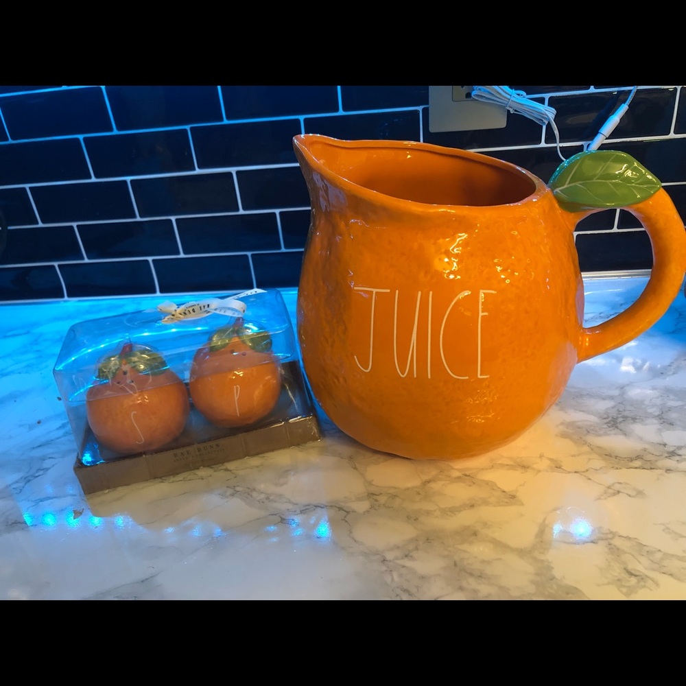 Rae Dunn HTF🍊 Orange pitcher and salt and pepper shakers 🍊